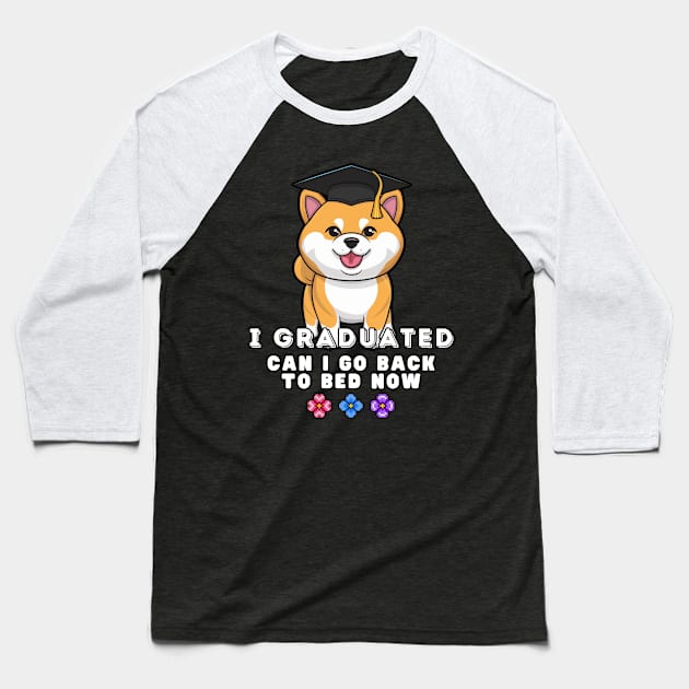 Happy Shiba Inu Graduation Baseball T-Shirt by Estrella Design